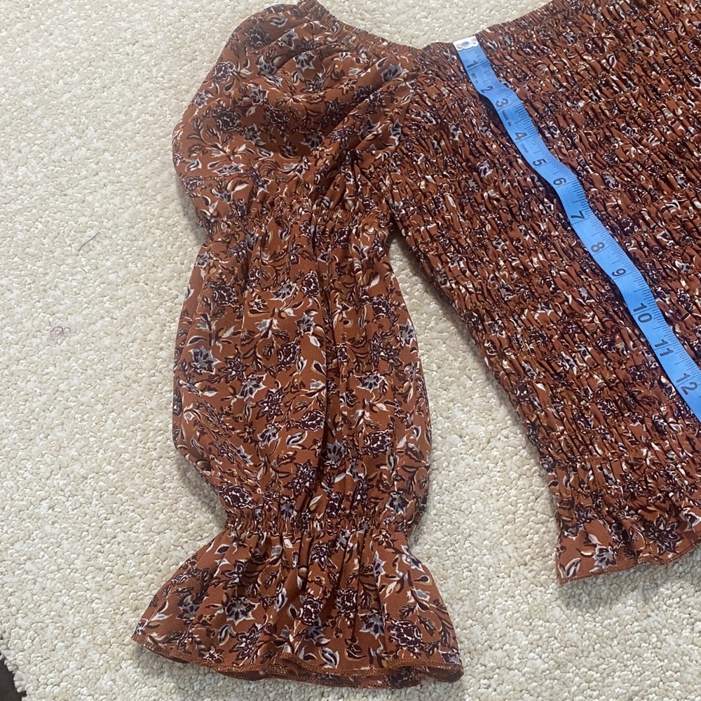 I.N. San Francisco Floral Smocked Top in Brown - Picture 12 of 15